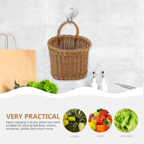Image of Balacoo Wall Hanging Basket, Woven Imitation Rattan Storage Basket, Hanging Flower Basket for Kitchen Wall Decor, 10.03 X 6.29 X 6.29 Inch, Brown