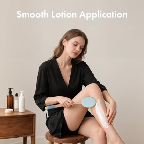 Image of AmazerBath Lotion Applicator for Back, Feet, 4 Replacement Pads with 17 inch Curved Handle, Back Sunscreen Applicator for Kids, Elderly, Women, Apply Skin Cream Medicine Moisturizer Tanner, Sky Blue