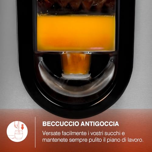 H.Koenig AGR80 Spremiagrumi elettrico professionale con bracccio in acciaio inox, senza BPA, automatico, potente, beccuccio antigoccia, componenti lavabili in lavastoviglie, 160W - immagine 5