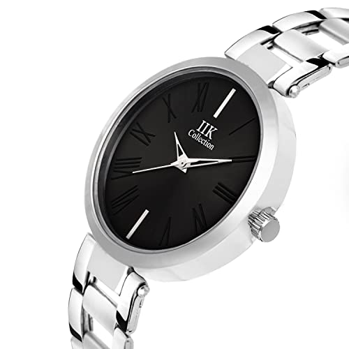 Image of IIK COLLECTION Watch for Women Round Studded Dial |Day and Date Quartz Movemnet |Long Battery Life|Stainless Steel Bracelet Chain Strap|Double Lock Clasp Safety Watches for Girls
