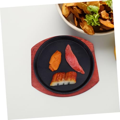 NUOBESTY Thick Cast Iron Sizzling Fajita Plate with Wooden Base Non-Stick Round Steak Grill Pan Cooking Surface for Home Barbecue and Restaurant Use Heavy-Duty BBQ Iron Hot Plate - Image 5