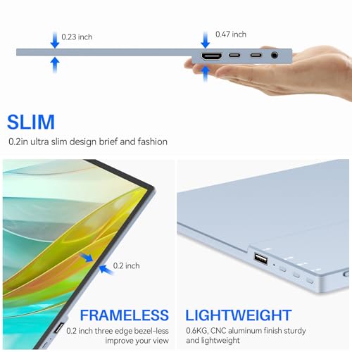 Image of Touchscreen Portable Monitor 14 Inch IPS Slim Travel Screen FHD 1920X1200 HDR FreeSync Bezel Less USB-C Computer Monitor with Cover Stand and Speakers for Laptop PC Mac Surface PS4 /5 Xbox