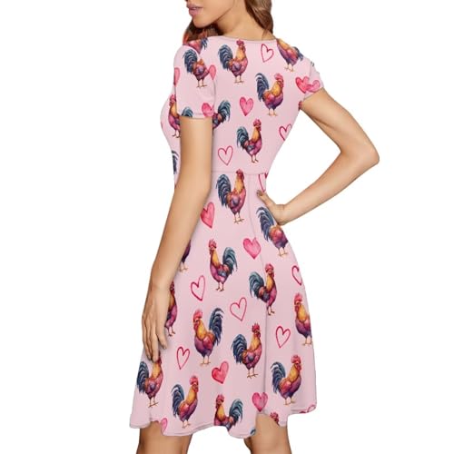 Image of AFPANQZ Womens Casual Summer Lightweight Vintage Dress Short Sleeve Midi Dress Knee-Long Luxury Formal Dress