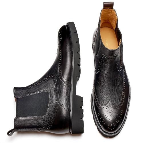 Men's Chelsea Boots Genuine Leather Dress Boots for Men Wingtip Brogue Formal Business Casual Ankle Boots2
