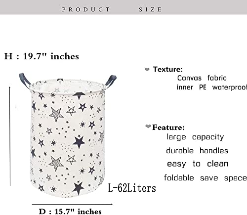 Image of Kids Laundry Hamper Clothes Gift Basket Storage Laundry Baskets Organizer Bin with Handles for Nursery Room (Black Star)