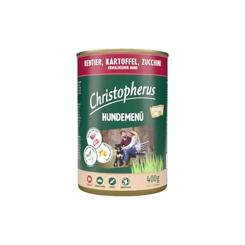 Christopherus Hundemenü, Mit Rentier, Kartoffel, Zucchini, Vollnahrung für Erwachsene Hunde, Nassfutter, 6 x 400 g