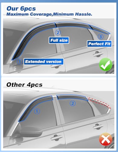 Image of 6-PCS Extra-Thick Rain Guards Fit for 2023 2024 2025 2026 Honda Accord Extra Durable Tape-on Window Rain Guard Window Deflectors Vent Shades Window Visor Vent Visors Exterior