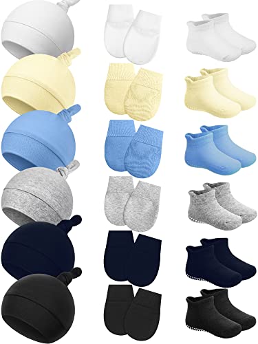Image of Baby Hats Newborn Knot Beanie No Scratch Mitten Non-Slip Sock for Boys and Girls