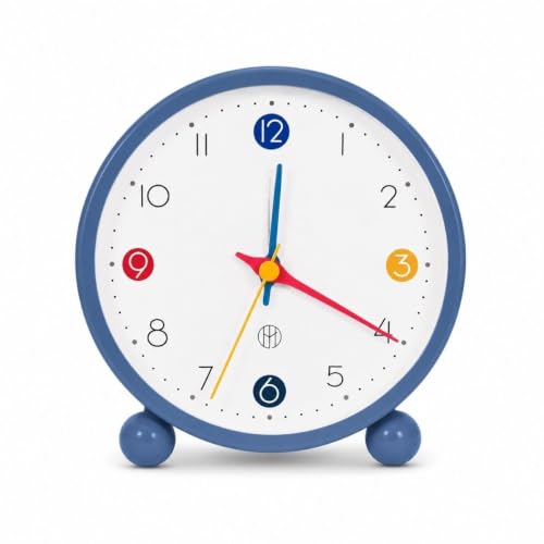 Image of RUCON Twin Bell Alarm Clock for Bedroom | Super Loud Analog Alarm Clock for Heavy Sleepers | Night Light | Metal Table Clock for Home, Office & Kids (Blue Round)