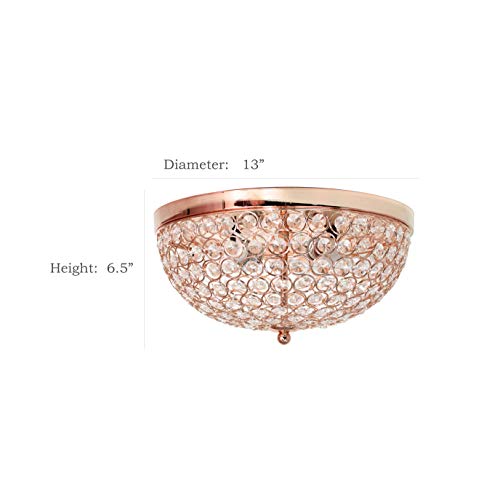 Elegant Designs FM1000-RGD Elipse Crystal 13 Inch Modern Metal 2 Light Bowl Shaped Ceiling Flush Mount Fixture, Rose Gold thumb #2