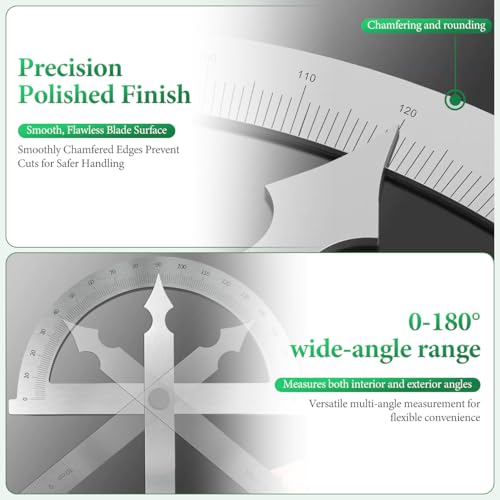 Maylatte Winkelmesser aus Edelstahl 0-180°, 150mm Präzisions-Goniometer mit Feststellschraube – Robuster Winkelmesser Metall Gradmesser mit Lineal-Skala für Tischlerei, Schule, DIY, Malerei & Technisc