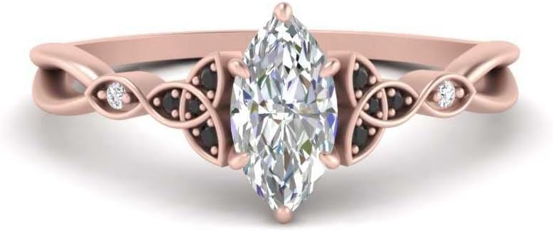 Image of 55Carat Choose Your Gemstone 14k Rose Gold Plated Marquise Shape Petite Engagement Ring Everyday Wedding Jewelry Handmade Gifts for Wife Celtic Knot Split Diamond CZ Birthstone Ring : US Size 4 to 12