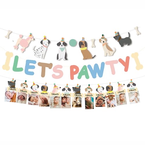 Bannière photo pour chien 12 mois idéale pour un premier anniversaire sur le thème chiot