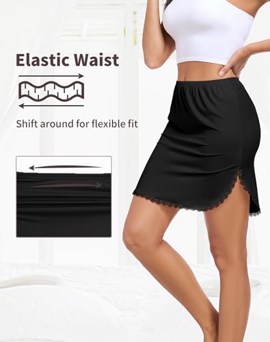Image of Half Slips for Women Underskirt Short Mini Skirt with Floral Lace Trim