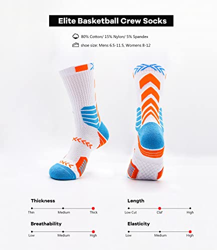 Goqcn Womens Basketball Socks Elite Athletic Crew Socks For Mens Youth Boys Girls Size 9-11 Orang, White+Orange 4 Pairs, 6-12 #TOP1