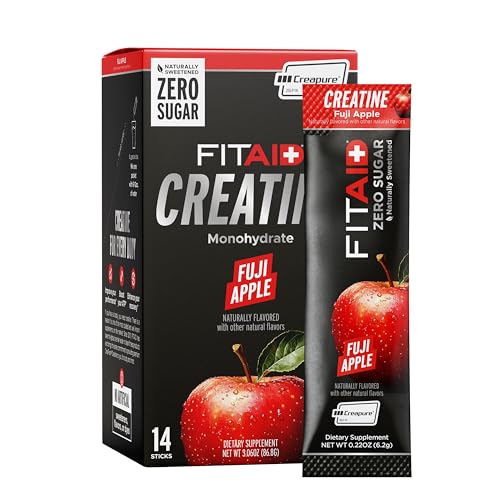 FITAID Creatine Monohydrate Powder with CreaPure Fuji Apple Flavor 14 Single-Serve Packs Pure Creatine for Women & Men Pre Workout Supplement for ATP Easy-Mix Zero Sugar Creatina Monohidratada