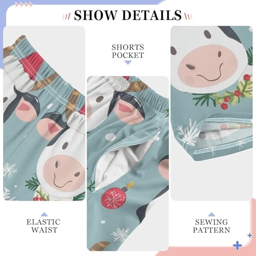 ZZXXB Christmas Cow Snow Boys Long Pants Soft Trousers Elastic Waist Kids Lounge Bottoms with Pockets S-XL4