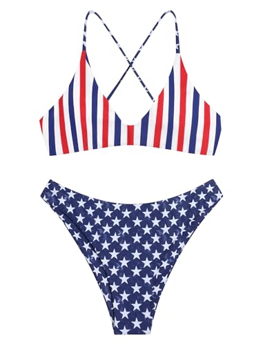 Image of ZAFUL Women's Tie Back Padded High Cut Bralette Bikini Set Two Piece Swimsuit