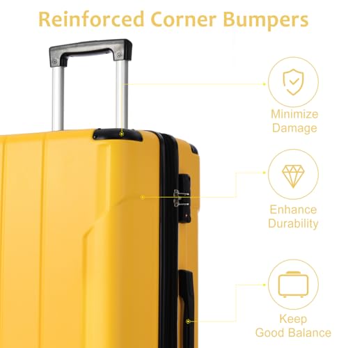 Luggage Sets 2 Piece, Hardshell ABS Lightweight and Expandable(only 28") Suitcases with Double Wheels, Carry-on Luggage, 2-Piece Set (20/28), Yellow3
