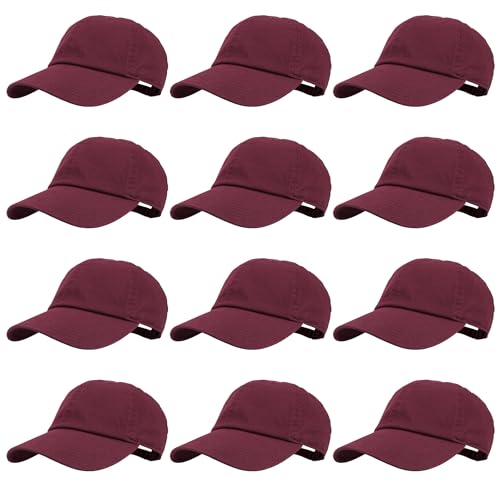 Gelante Baseball Caps Hats 100% Cotton Plain Blank Adjustable Size Wholesale Bulk of 12 Pack.1828-Burgundy-12PC