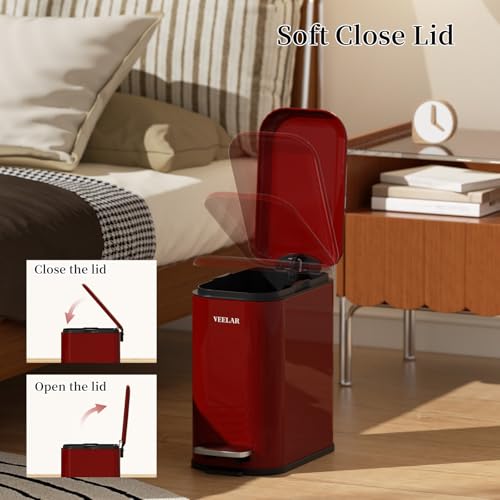 Caneca de basura slim con tapa 6 L acero inox rojo miniatura 3