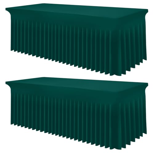 Image of Smiry 2 Pack Spandex Elastic Fitted Table Cloth Skirt for 6FT Table | Stretch Washable Table Cloth, Banquet Table Cover for Wedding, Party, Indoor & Trade Shows, (Blackish Green, 72Lx30Wx30H)