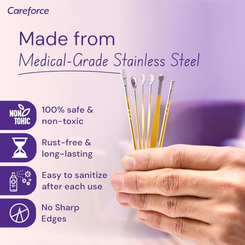 Image of Careforce - The Force Behind Your Health Ear Cleaning Kit Steel Ear Cleaner Reusable Ear Wax Remover Tool Kit Set With Storage Pack, Ear Curette Cleaner And Spring Ear Buds Cleaner 6 Pcs Set Yellow