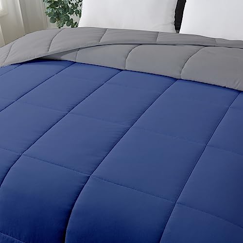 Image of Razzai Restful Sleep Microfiber Summer Season Ac Reversible Comforter 220 GSM (90 inch x 90 inch Inches /228cm x 228cm) - Queen Size Comforter|Silver /Medium Blue|