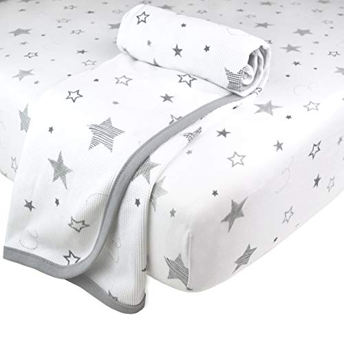 Image of American Baby Company 100% Cotton Thermal Waffle Swaddle Blanket (30 inch x 40 inch), Soft, Breathable & Stretchy, Super Stars, for Boys and Girls, Perfect for Swaddling, Travel and Gifting