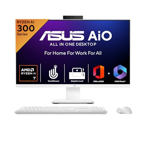 ASUS V600 AiO, AMD Ryzen AI 7 350 Processor,NPU 50 TOPS, 16GB RAM, 1TB SSD, FHD, Touchscreen, 27', Windows 11 Home, M365 Basic(1yr)* Office24, White,...