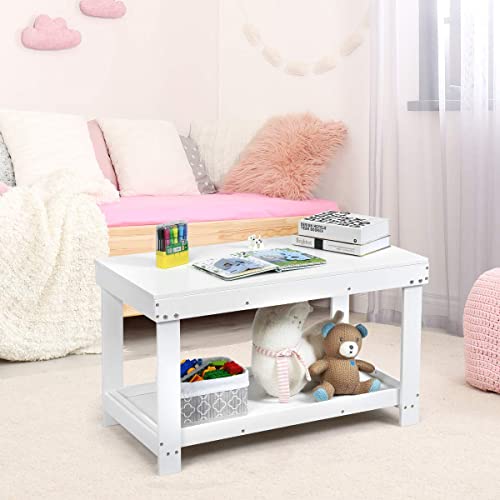 Costzon 2 In 1 Kids Activity Table W/Storage, Building Block Table W/Board For Bricks Crafts Arts Draw, Children Solid Wood Play Table Desk For Playroom, Preschool Toddler Boys & Girls Gift (White) #TOP6