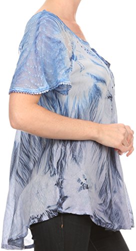 Sakkas Taylay Ombre Tie Dye Batik Long Embroidered Corset Neck Blouse Shirt Top3