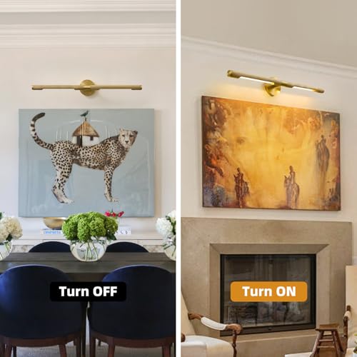 Image of Museum Gallery Bathroom Picture Light - 30 Inch Long Gold Brass Dimmable Hardwired Wall Sconces with E12 Bulb - Frame Pictures Art Deco Sconce Lights for Painting Photo Artwork Library Vanity Over