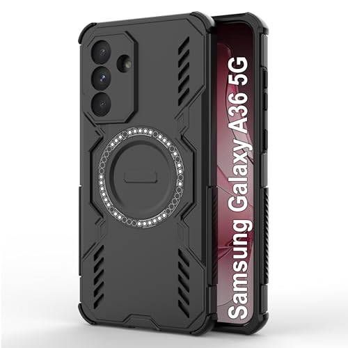 Image of amazon basics Back Case Cover for Samsung Galaxy A36 5G | Magnetic Case with Built-in Metal Ring | Supports Mag-Safe Charger, Wallet & Car Mount | Shockproof Hybrid PC + TPU | Black
