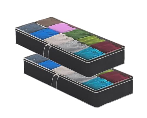 Maishijie 2 Pack Oxford Fabric Underbed Storage Bags, Clothes Storage Bag with clear window, 41.3”x 17.7”x5.9”, 71L Foldable Storage Organizer for Comforter Bedding Clothes Blanket Duvet