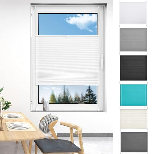 Pleated Fabric Blind 35 x 170 cm Easy Fit Self Adhesive Stick On Pleated Roller Blind Easy-to-Hang for Bedroom Kitchen Bathroom Windows, White