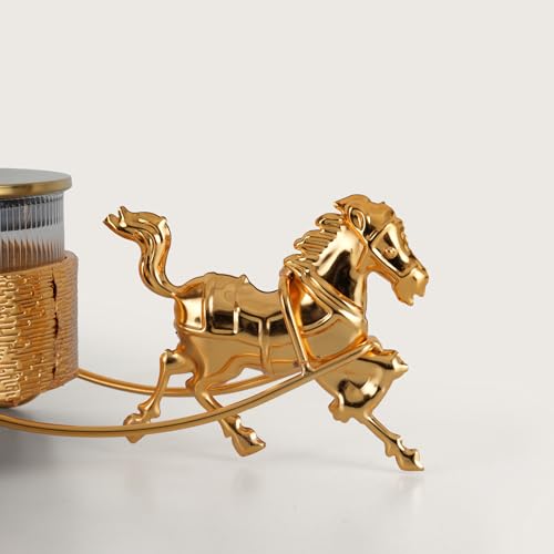 Image of HOME 360 Luxury Gold Horse-Drawn Carriage Spice & Dry Fruit Jar Set | 36X12X10CM | Metallic Chariot with 2 Ribbed Glass Containers | Ideal Housewarming, Diwali, and Anniversary Gift Item