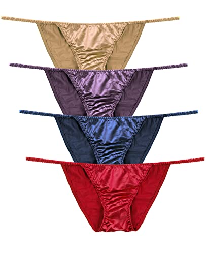 B2BODY Womens Silky Sexy Satin Tangas Panties S - Plus Size Women Underwear Multi-Pack