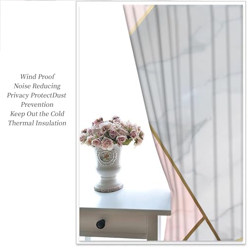 Blackout Curtains For Bedroom For Living Room Eyelet Window Treatments Grey Pink Geometric Art 3D Printing Pattern, Super Soft Thermal Insulated Kids Nursery Ring Top Curtains 264X214Cm 2 Panels - Image 4