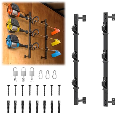 Weed Eater Rack for Enclosed Trailer with Locks 3 Place Weedeater Rack for Open/Enclosed Trailers Spring Hasp Trimmer Rack 360 Pad Enclosed Trailer Accessories Lawn Care Equipment Cargo Rack