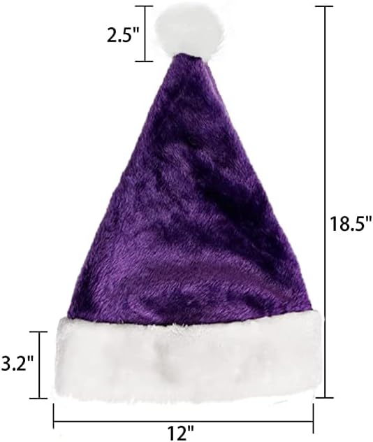 Plush Christmas Purple Santa Hat for Adults, Plush Purple Velvet Xmas Hat for Women Men Holiday New Year Party Supplies - Image 7