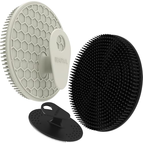 Image of Silicone Body and Face Scrubber Set 3 Pack, BEAUTAIL Shower Bath Scrubber, Gentle Exfoliating Brush for Women Men Sensitive Skin, More Hygienic Than Traditional Loofah, Long Lasting, Black+Gray