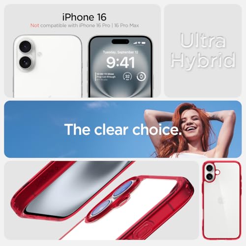 Image of Spigen for iPhone 16 Case, Ultra Hybrid [No Magnet Ring][Anti-Yellowing] - Red Crystal