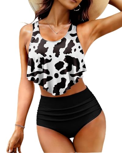 Image of Women High Waisted Bikini Swimsuit Flounce Vintage 2 Piece Bathing Suits