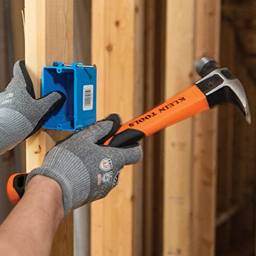 Klein Tools H80816 Martelo de garra reta de 473 ml com cabeça lisa, cabo antiderrapante de fibra de