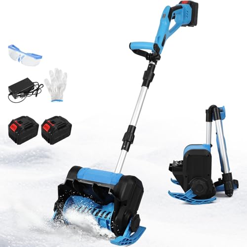 Ollewiellan Akku-Schneefräse 21V 1000W mit 2×4500mAh Akkus & Ladegerät, 25cm Arbeitsbreite, 15cm...