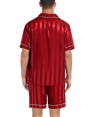 Image of SWOMOG Satin Matching Pajamas Sets Couple Silk Button Down Nightwear Women & Men Short Sleeve Sleepwear 2 Pieces Loungewear