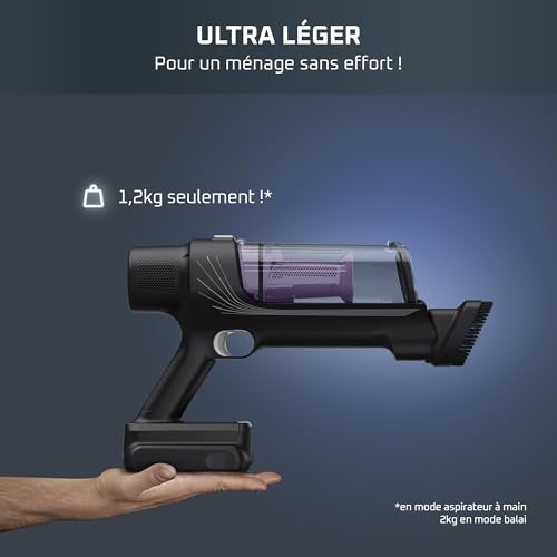 Rowenta X-Pert 7.60 Aspirateur Balai sans Fil, Ultra Léger, Puissant 140W, Polyvalent, Autonomie 45min, Efficace Tous Types de Sols RH6A33WO, Noir