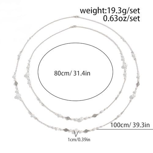 2Pcs Layered Pearl Long Chain Necklace for Women,Fashionable Exquisite Ethnic Beaded Statement Necklace,Bridal Wedding Pearl Jewelry Accessories Gifts3