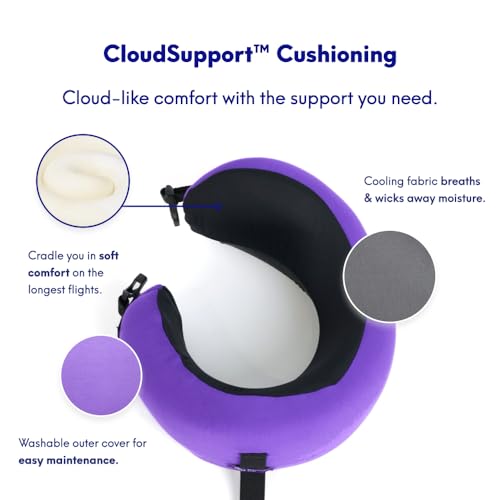 Image of C CUSHION LAB Travel Pillow, Award-Winning Patented Ergonomic Design for Chin & Neck Support Memory Foam Neck Pillow, Compact Airplane Pillow for Traveling, Flight, Car (Royal Purple, Medium)